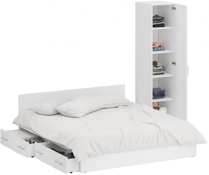 Кровать с ящиками 1800 + Пенал Стандарт, цвет белый, ШхГхВ 183,5х203,5х70 + 45х52х200 см., сп.м. 1800х2000 мм., без матраса, основание есть