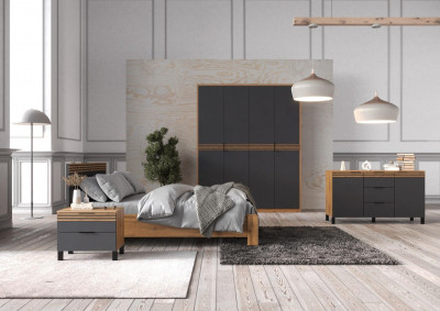 Модульная спальня Нао, набор №3, Дуб вотан/Графит (Профиль МДФ Дуб вотан)