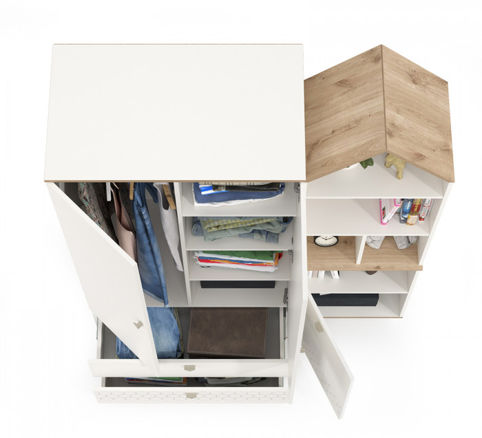 Эйп 13.334 Шкаф для одежды + 13.14 Стеллаж, цвет белый/дуб белый, ШхГхВ 138х51,1х183,8 см., универсальная сборка