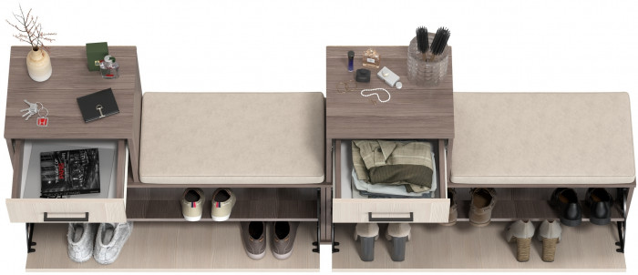 Лира ГК 2-0714+2-0714бод.тем/св Тумба под обувь, цвет бодега тёмный/бодега светлый, ШхГхВ 200х33х75,5 см., универсальная сборка