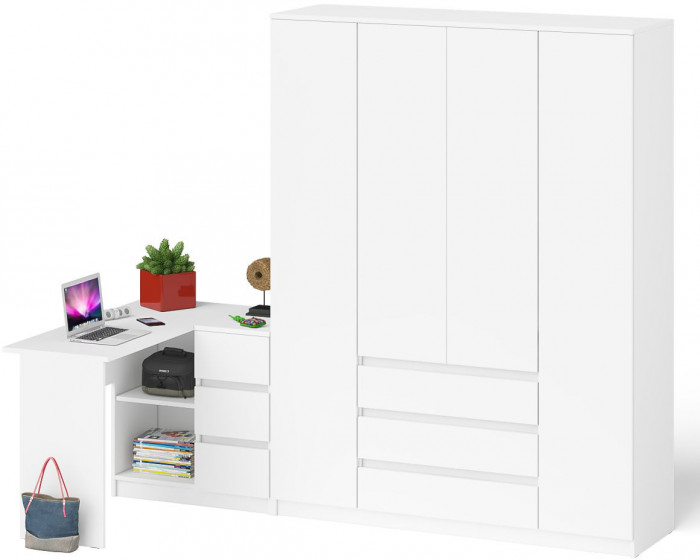 Мори компьютерный стол МС-16 правый + Шкаф МШ1600.1, белый