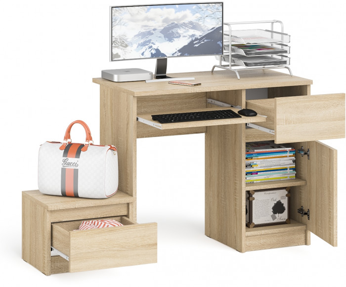 Мори Стол компьютерный МС-1 правый + Тумба ТМП400.1, цвет дуб сонома, ШхГхВ 130,4х50х76,6 см., выдвижной ящик справа, НЕ универсальная сборка