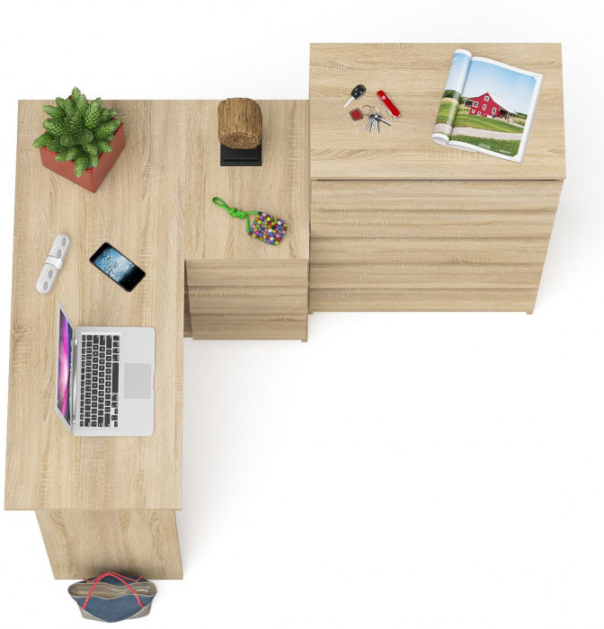 Мори Стол компьютерный МС-16 правый + Комод МК700.5, цвет дуб сонома, ШхГхВ 194,8х84,9х114 см., выдвижные ящики справа, НЕ универсальная сборка