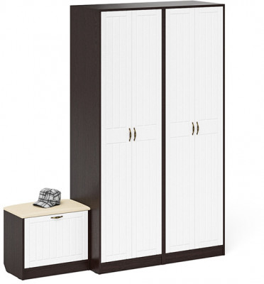 Прихожая П-6 Компоновка № 07, цвет венге/фасады МДФ белое дерево фрезеровка прованс, ШхГхВ 180х50х210 см., универсальная сборка