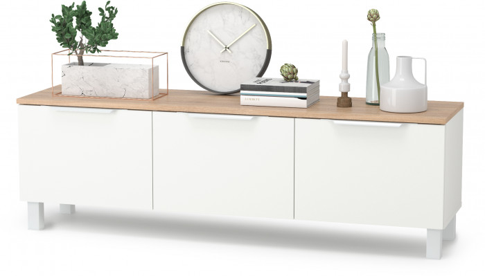 КР100 Тумба под ТВ 13.267.01, цвет белый шагрень/дуб сонома, ШхГхВ 138,4х34,9х43,8 см., универсальная сборка (100)