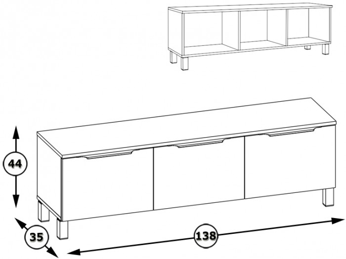 КР100 Тумба под ТВ 13.267.01, цвет белый шагрень/дуб сонома, ШхГхВ 138,4х34,9х43,8 см., универсальная сборка (100)