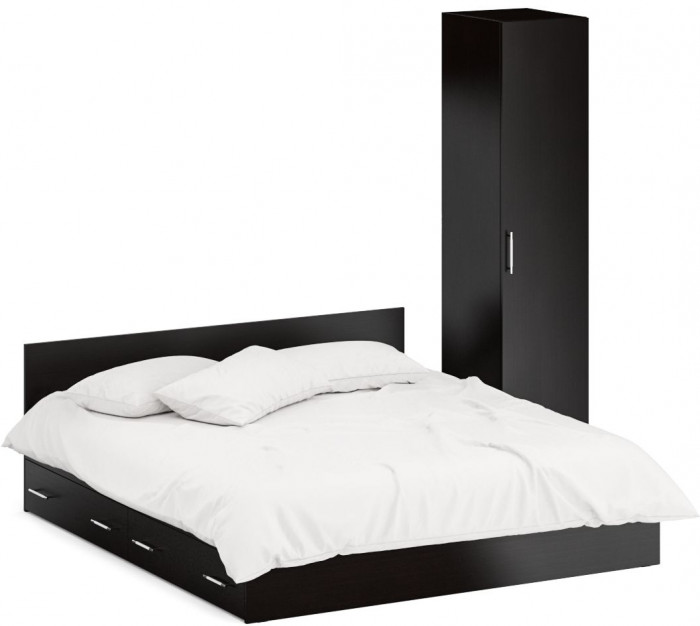 Кровать с ящиками 1800 + Пенал Стандарт, цвет венге, ШхГхВ 183,5х203,5х70 + 45х52х200 см., сп.м. 1800х2000 мм., без матраса, основание есть