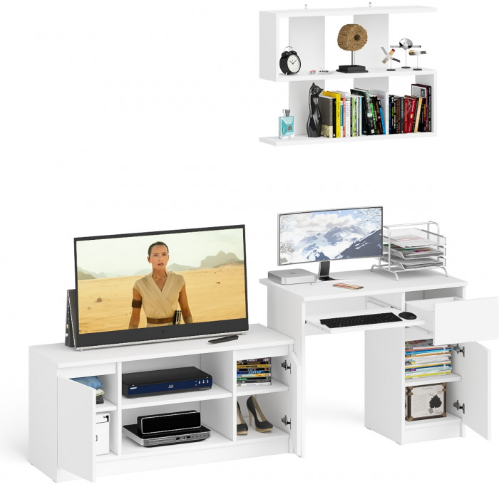 Мори компьютерный стол МС-1 правый + Тумба МТВ1200.1 + Полка 900, белый