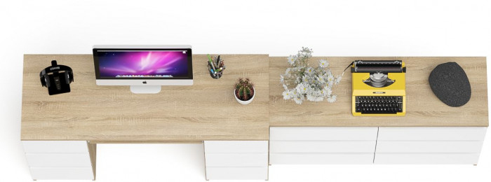 Мори Стол компьютерный МС-2 + Комод МК1200.6, цвет дуб сонома/белый, ШхГхВ 255,8х50х76,6 см., универсальная сборка