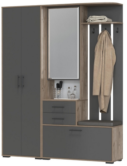 Прихожая 2-3430+2-3431дкт/граф Домино - Комплект для прихожей, дуб крафт табачный/графит