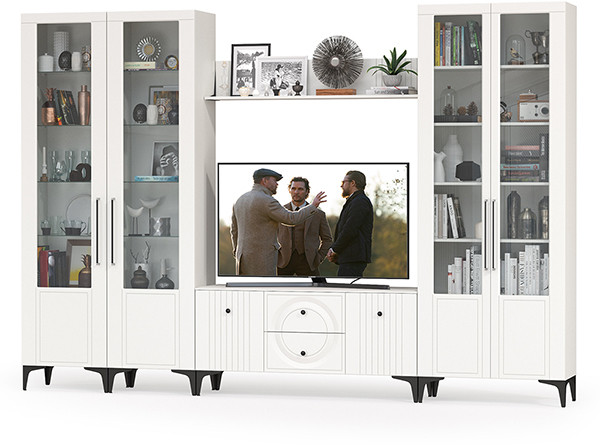 Валенсия Гостиная № 066, ЛДСП белый шагрень/МДФ белый шагрень