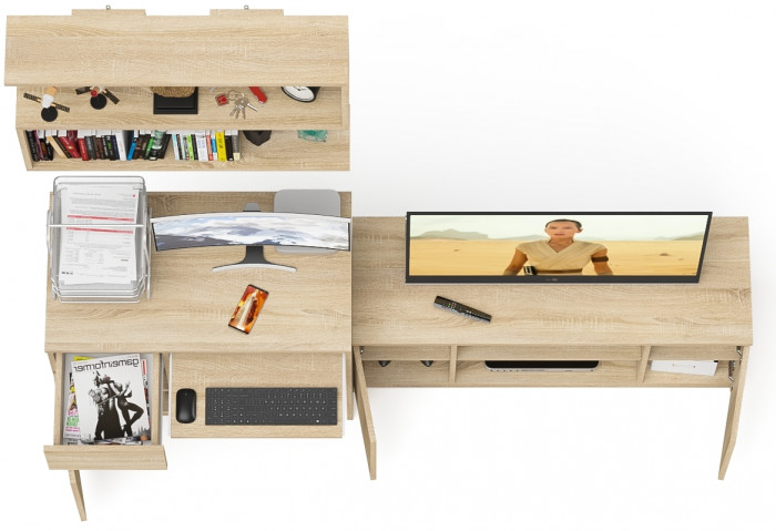 Мори компьютерный стол МС-1 левый + Тумба МТВ1200.1 + Полка 900, дуб сонома