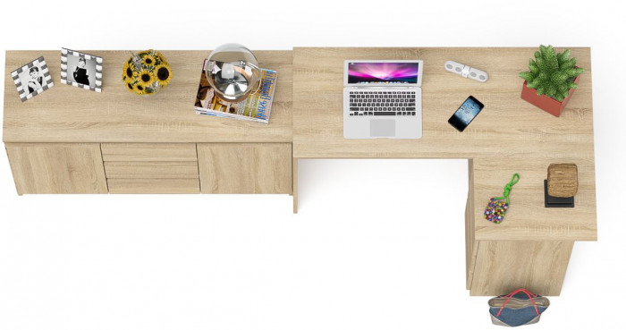 Мори компьютерный стол МС-16 правый + Комод МК1200.3, дуб сонома