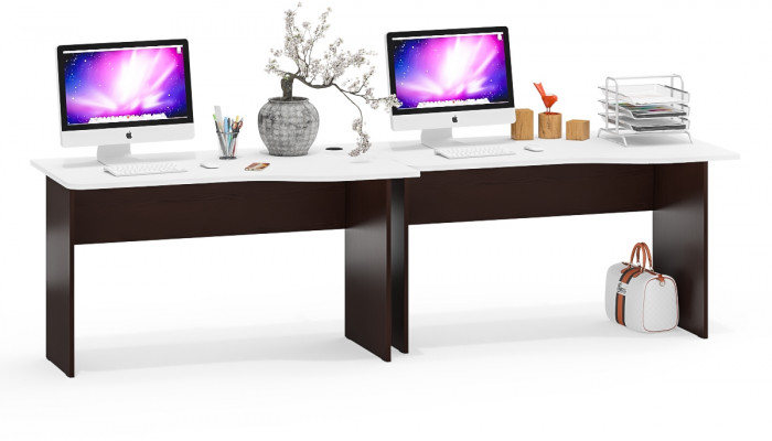 Два стола письменных С-МД-1-04, цвет венге/белый шагрень, ШхГхВ 260х75х74 см., универсальная сборка