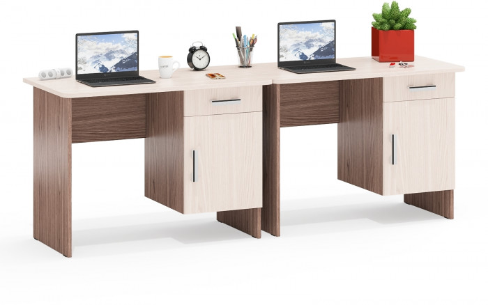 Два стола письменных С-МД-1-09, цвет ясень шимо светлый/ясень шимо тёмный, ШхГхВ 210х57х75 см., НЕ универсальная сборка