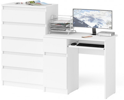 Мори Стол компьютерный МС-1 левый + Комод МК700.5, цвет белый, ШхГхВ 160,4х50х114 см., выдвижной ящик слева, НЕ универсальная сборка