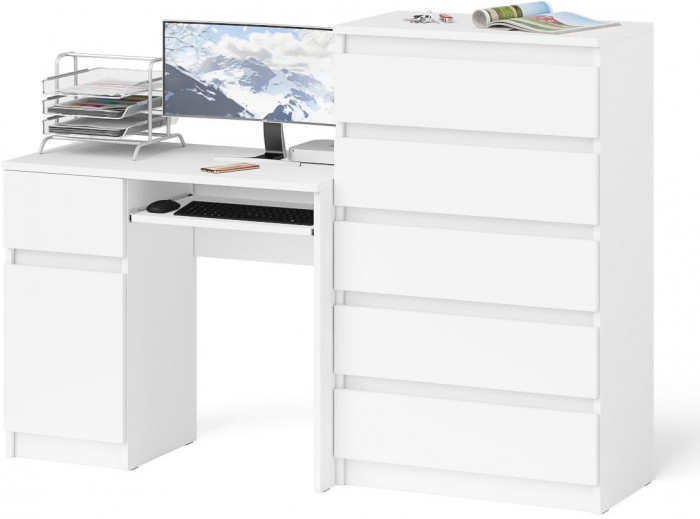 Мори Стол компьютерный МС-1 левый + Комод МК700.5, цвет белый, ШхГхВ 160,4х50х114 см., выдвижной ящик слева, НЕ универсальная сборка