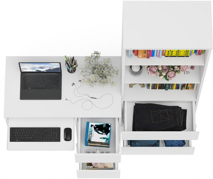 Мори Стол компьютерный МС-6 правый + Стеллаж МСТ600.3, цвет белый, ШхГхВ 150,4х50х179,6 см., выдвижные ящики справа, НЕ универсальная сборка