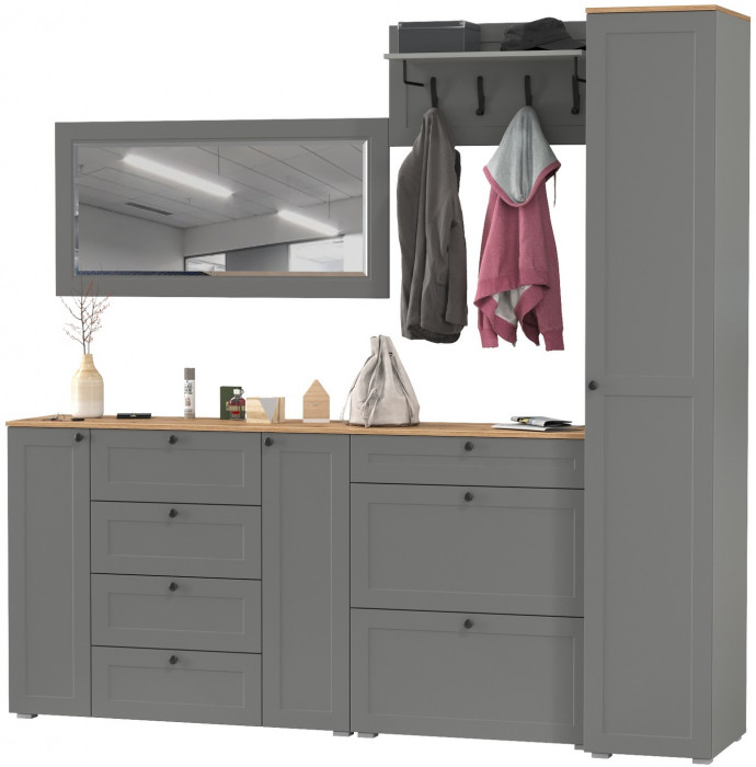 Остин Прихожая 57, цвет серый графит/дуб крафт золотой, ШхГхВ 240х54,3х229,6 см., универсальная сборка