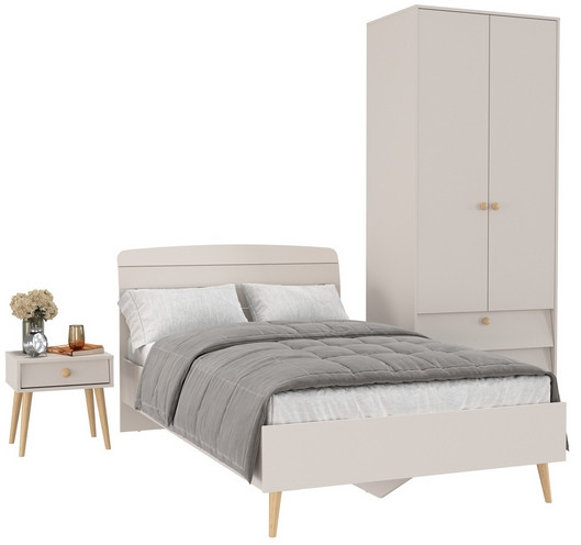Афина Спальня Кровать 1200 + Шкаф 2-х дверный + Тумба, кашемир серый