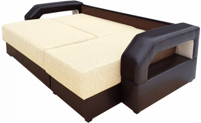 Угловой диван-еврокнижка Манчестер 150х200, с подсветкой, рогожка/экокожа бежевый