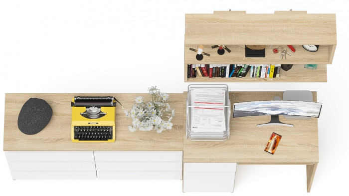 Мори компьютерный стол МС-1 левый + Комод МК1200.6 + Полка 900, дуб сонома/белый