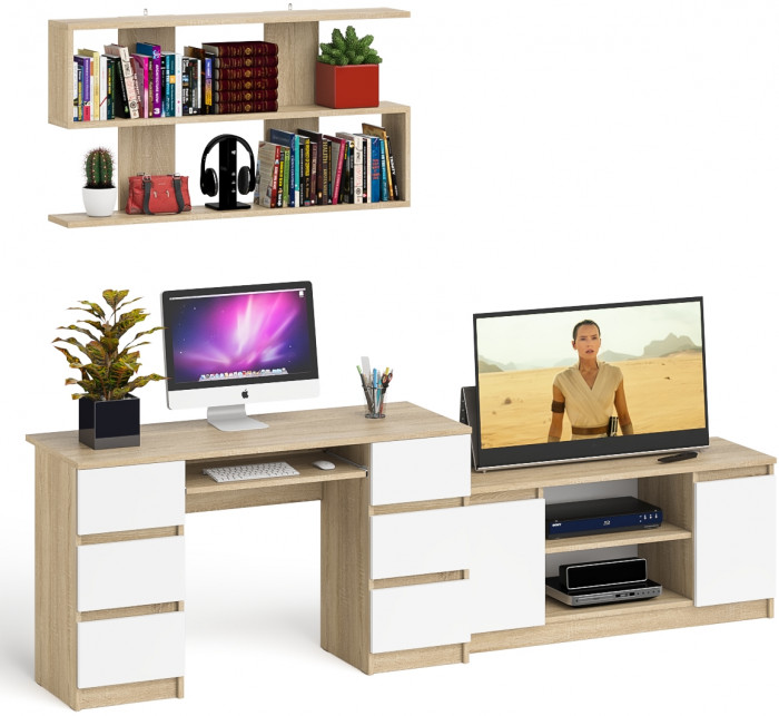 Мори компьютерный стол МС-2 + Тумба МТВ1200.1 + Полка 1200, дуб сонома/белый