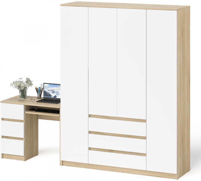 Мори компьютерный стол МС-6 левый + Шкаф МШ1600.1, дуб сонома/белый