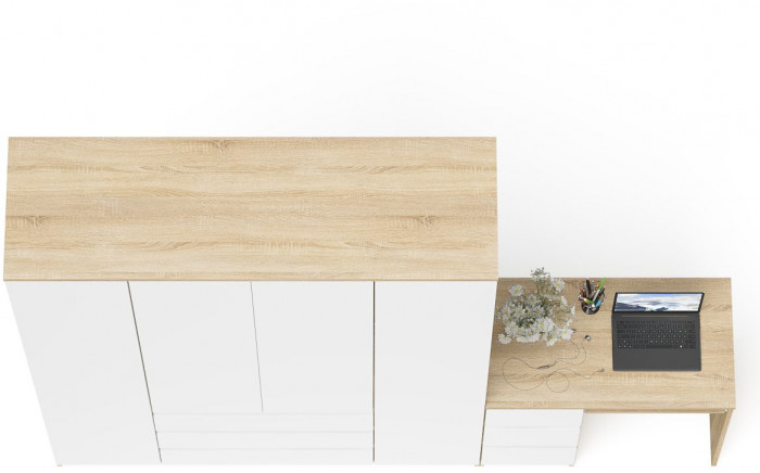 Мори компьютерный стол МС-6 левый + Шкаф МШ1600.1, дуб сонома/белый