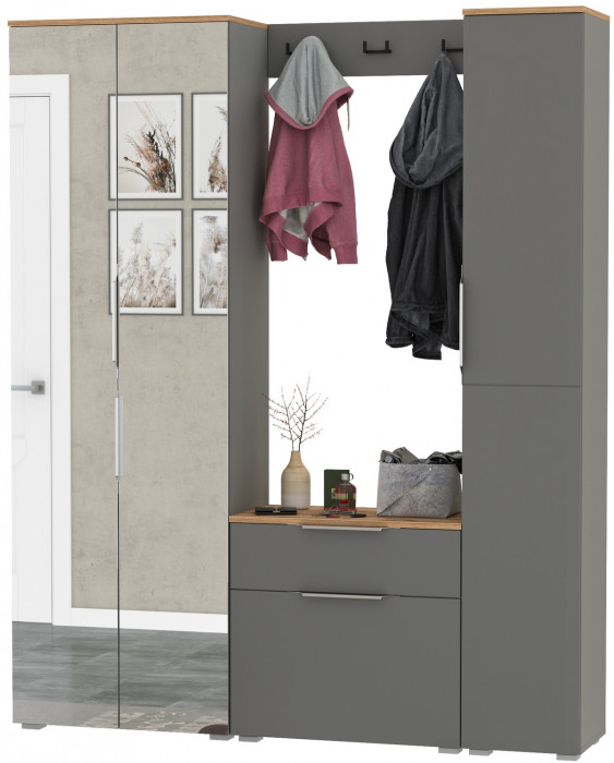 Октава Прихожая 23, серый графит/дуб крафт золотой/фасады МДФ серый графит