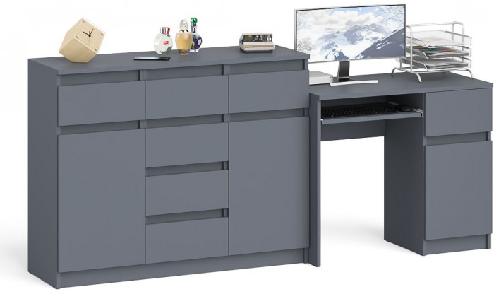 Мори компьютерный стол МС-1 правый + Комод МК1200.4, графит