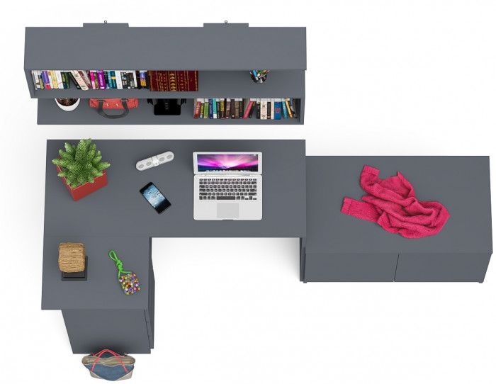 Мори Стол компьютерный МС-16 левый + Тумба МА900.1 + Полка 1200, цвет графит, ШхГхВ 214,8х84,9х209,6 см., НЕ универсальная сборка