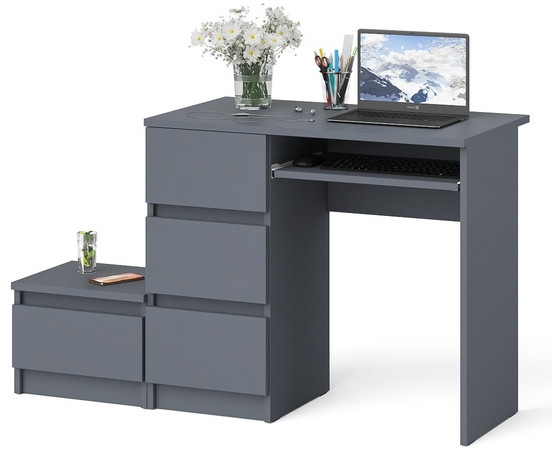 Мори Стол компьютерный МС-6 левый + Тумба ТМП400.1, цвет графит, ШхГхВ 130,4х50х76,6 см., выдвижные ящики слева, НЕ универсальная сборка