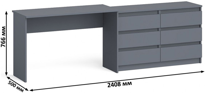 Мори Стол письменный МСП1200.1 + Комод МК1200.6, цвет графит, ШхГхВ 240,8х50х76,6 см., универсальная сборка