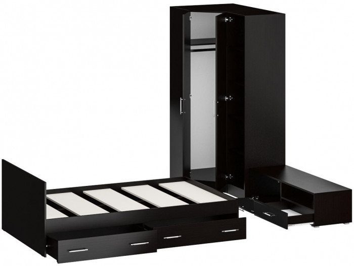 Спальня Стандарт 4-1200Я, венге/фасады ТВ тумбы МДФ чёрный глянец