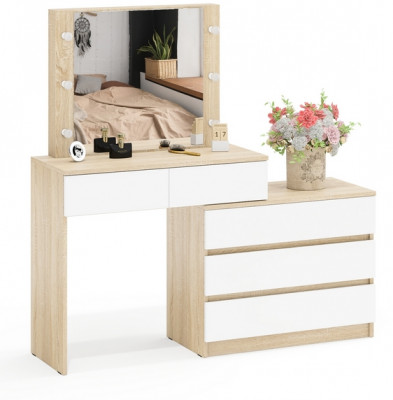 Стол косметический с подсветкой 110, дуб сонома/белый