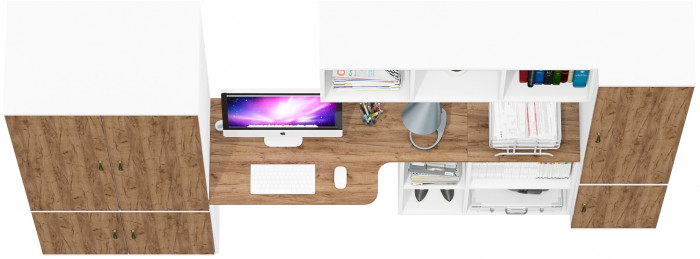 Лидер-8 Шкаф МД 19Б + Стол + Полка + Пенал 21Б, белый шагрень/крафт золото