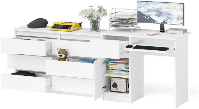 Мори компьютерный стол МС-1 левый + Комод МК1200.6, белый