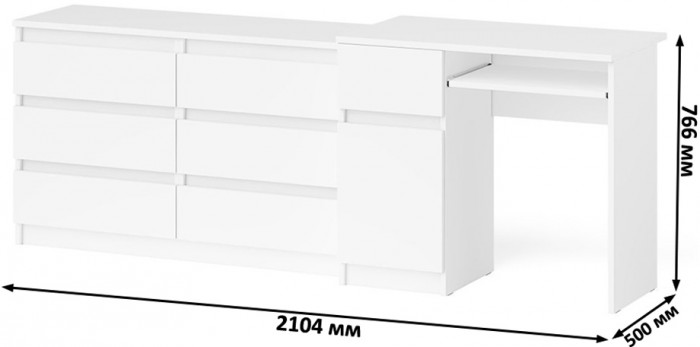 Мори компьютерный стол МС-1 левый + Комод МК1200.6, белый
