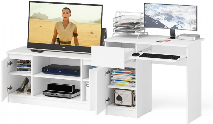 Мори компьютерный стол МС-1 левый + Тумба МТВ1200.1, белый