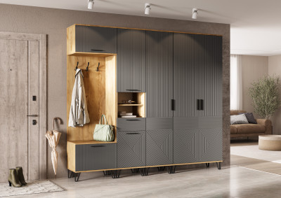 Флэш Прихожая, вариант №1, Браш графит/Дуб крафт