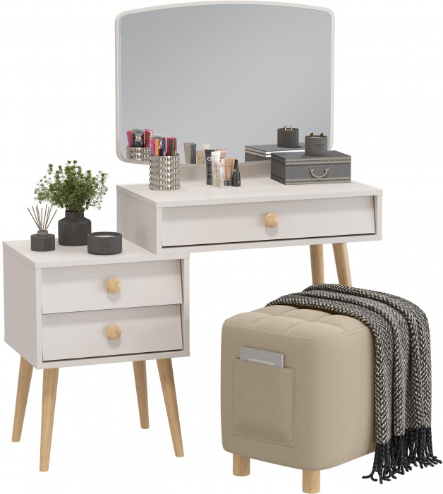 Афина Спальня 4-25901М1к.с. Трюмо + Банкетка 6-5127ТКВбеж Вики, цвет кашемир серый/ткань бежевая, ШхГхВ 105х38,6х129 + 53х40х46 см., универс. сб.