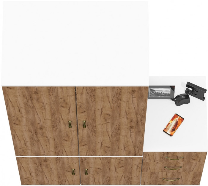 Лидер-8 Шкаф МД 19Б + Тумба МД 3.16, белый шагрень/крафт золото