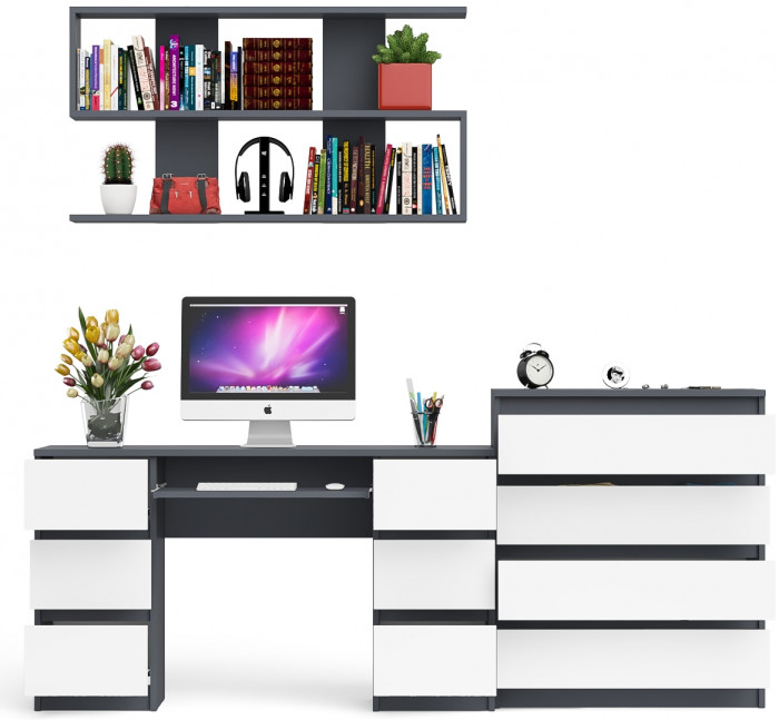 Мори компьютерный стол МС-2 + Комод МК800.4 + Полка 1200, графит/белый