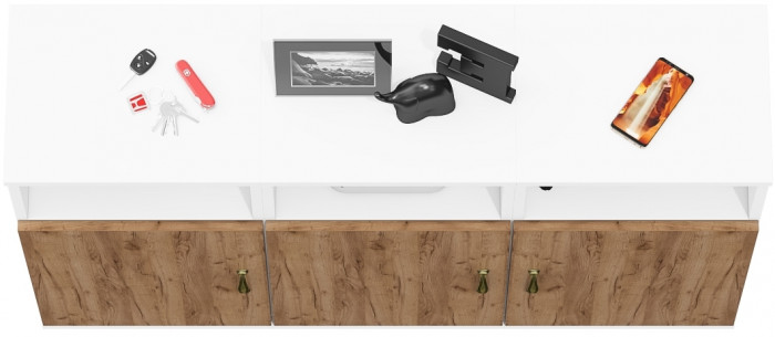 Лидер-8 Тумба МД 3.19 3 шт., цвет белый шагрень/крафт золото, ШхГхВ 120х30х75 см., универсальная сборка