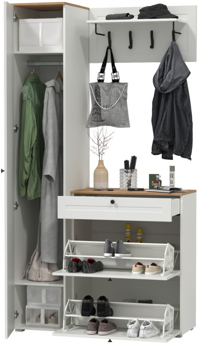 Остин Прихожая 23, белый шагрень/дуб крафт золотой