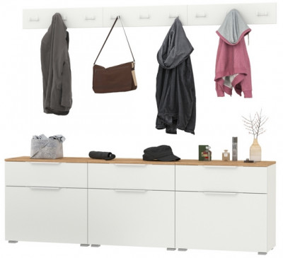 Октава Прихожая 06, цвет белый шагрень/дуб крафт золотой/фасады МДФ белый шагрень, ШхГхВ 194,7х35,4х180 см.