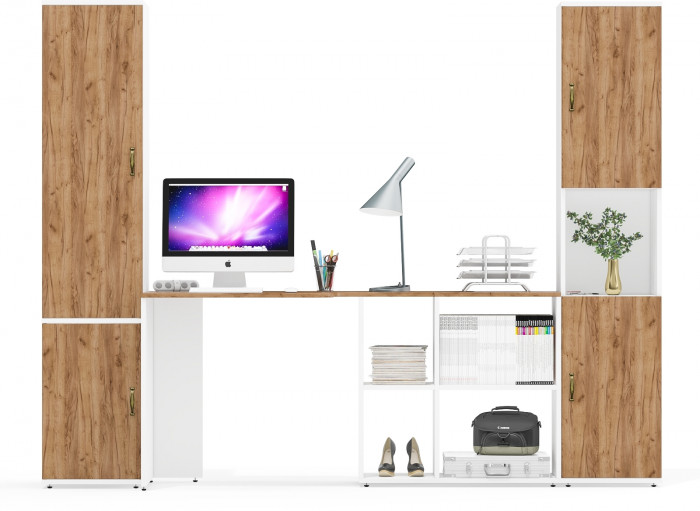 Лидер-8 Пенал МД 21Б + Стол + Пенал, белый шагрень/крафт золото