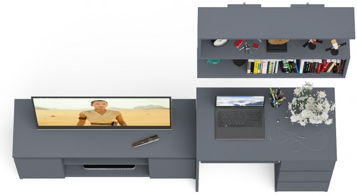 Мори компьютерный стол МС-6 правый + Тумба МТВ1200.1 + Полка 900, графит