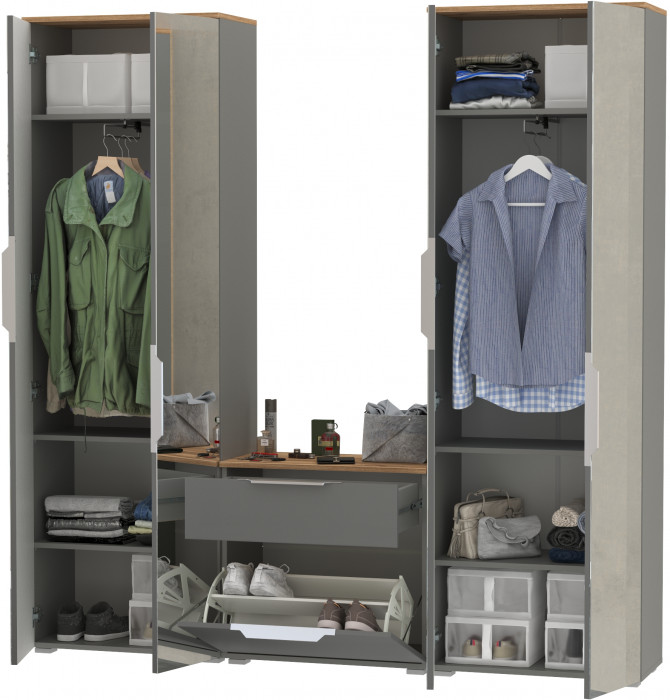 Октава Прихожая 24, серый графит/дуб крафт золотой/фасады МДФ серый графит